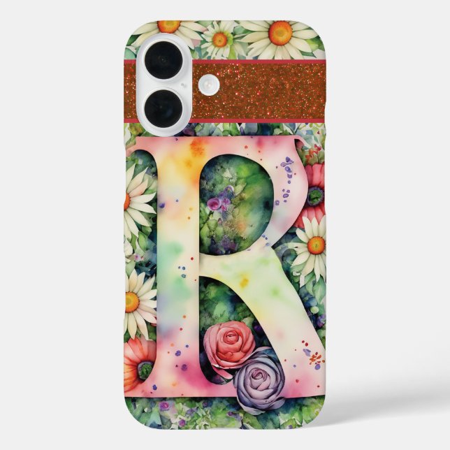 Coques Case-Mate iPhone Lettre personnalisée R Elégante aquarelle florale (Verso)