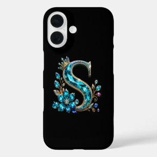 Coques iPhone 16 Lettre S et Couronne en Cristal de Turquoise