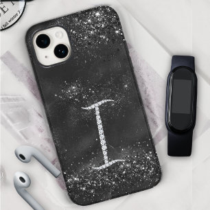COQUE POUR iPhone 15 LETTRE STYLE FLEURIE DE CRESTAL I NOIR