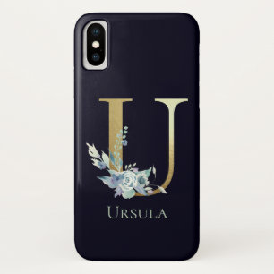 Case-Mate iPhone Case Lettre U Monogramme Or Luxe Fleur Bleu Nom
