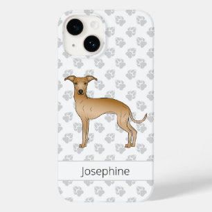 Coque Pour iPhone 14 Lévrier Italien Fauve Mignon Avec Nom Personnalisé