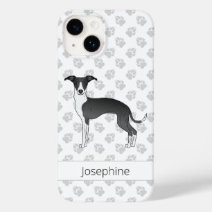 Coque Pour iPhone 14 Lévrier Italien Noir Et Blanc Avec Nom Personnalis