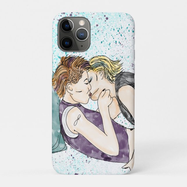 Coques Case-Mate iPhone LGBTQIA+ Femmes Kisser Aquarelle Art (Dos)