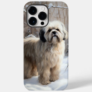 Coque Pour Pour iPhone 14 Pro Max Lhassa Apso Laisse Neige Noël