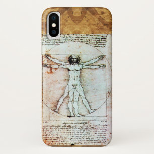 Coque iPhone X L'HOMME VITRUVIEN - Parchemin antique