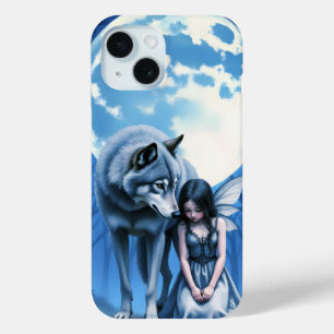 Coque Pour iPhone 15 Lien sous la lune – Le loup et la fée gothique.