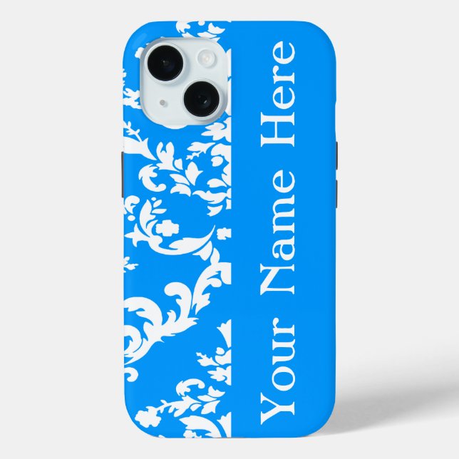 Coques Case-Mate iPhone Light Blue Bold Damask avec nom @ Emporiomoffa (Verso)