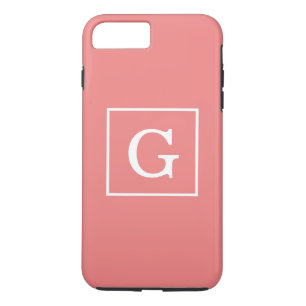 Coque iPhone 8 Plus/7 Plus Light Coral White Framed Initial monogram