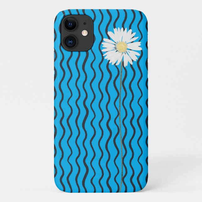 Coques Case-Mate iPhone ligne abstraite ondulée noire et marguerite (Dos)