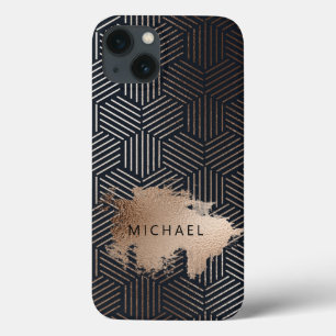 Case-Mate iPhone Case Ligne d'huile en bronze bleu marine Hexagon Art D