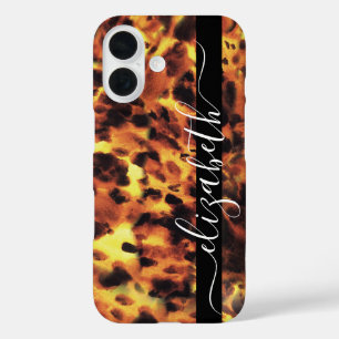 Coques iPhone 16 Ligne noire écriture blanche Votre nom Tortue