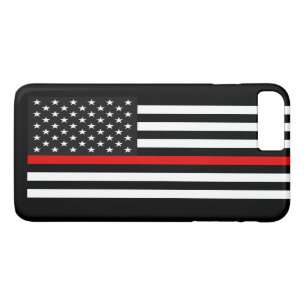 Coque iPhone 8 Plus/7 Plus Ligne rouge mince drapeau américain