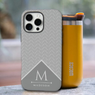 Coques iPhone 16 Pro Max Lignes courbes géométriques modernes en noir et gr