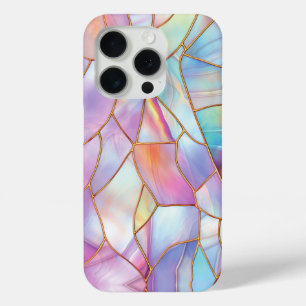 Coque iPhone 15 Pro Lignes d'or en verre peint Pastel