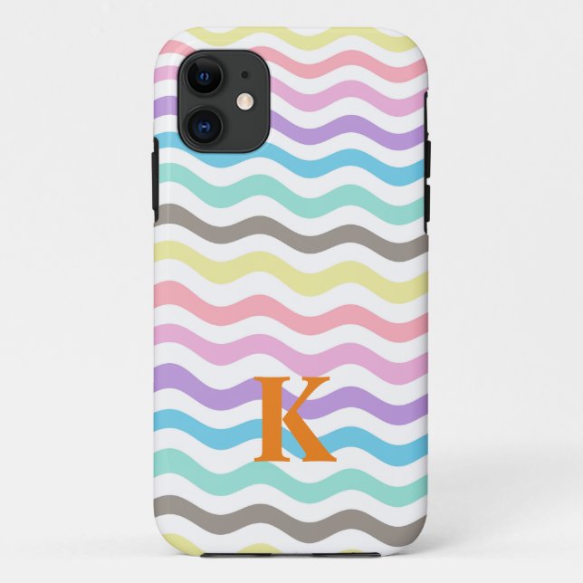 Coques Case-Mate iPhone Lignes modernes Wavy | Pastel Waves Monogram (Dos)