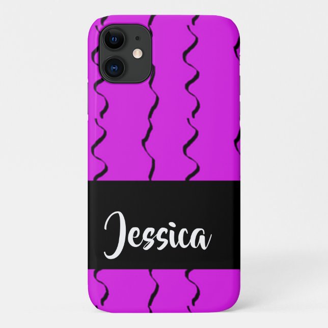 Coques Case-Mate iPhone Lignes ondulées noires sur violet (Dos)