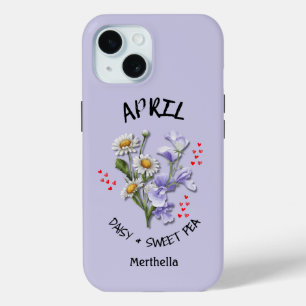 Coque Pour iPhone 15 Lilac APRIL Mois de naissance Fleur Nom personnali
