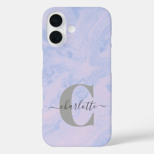 Coques iPhone 16 Lilac Lavender Marbre Élégant Nom du monogramme