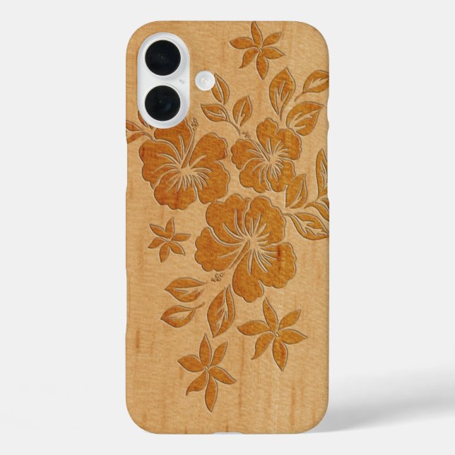 Coques Case-Mate iPhone Lilikoi Hibiscus Hawaii Faux Wood Maple (Verso)