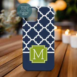 Coque Pour iPhone 15 Lime et marine arabesques Motif Personnalisé Mono