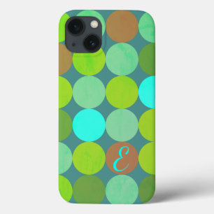 iPhone 13 Case Lime Vert Turquoise Turquoise & Rust Cercles Monog