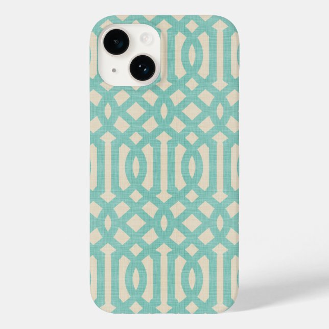 Coques Case-Mate iPhone Lin rustique Beige et Aqua Trellis (Verso)