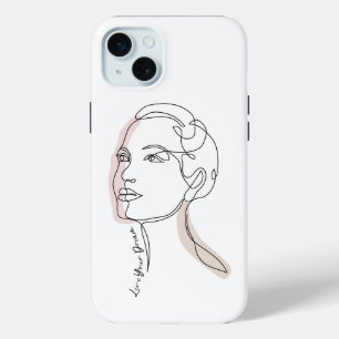 Coque iPhone 15 Mini Line Art Dessin de femme - Vivez vos rêves