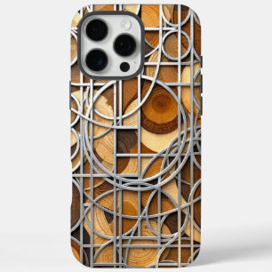 Coques iPhone 16 Pro Max Line Art Woodgrain