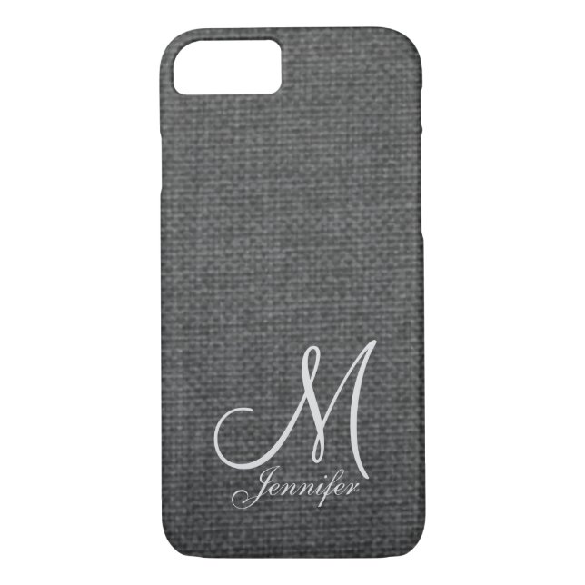 Coques Case-Mate iPhone Linge gris foncé Monogramme blanc (Dos)