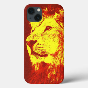 iPhone 13 Case Lion d'art pop jaune rouge