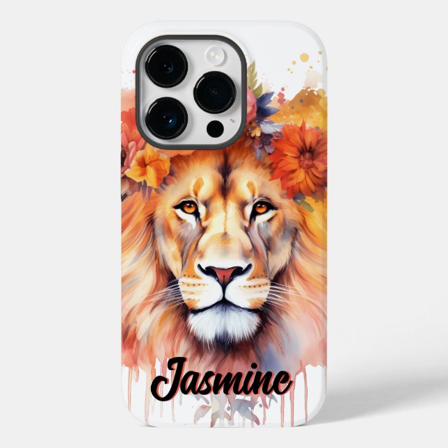 Coques Case-Mate iPhone Lion Pastel Fleurs Safari Aquarelle Savannah Chat (Verso)