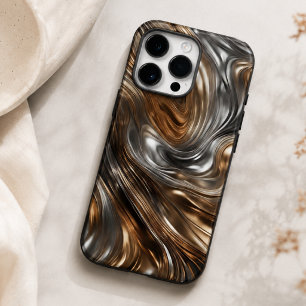 Coque Pour Pour iPhone 14 Pro Max Liquid Metal Luxe : Abstrait Argent & Or