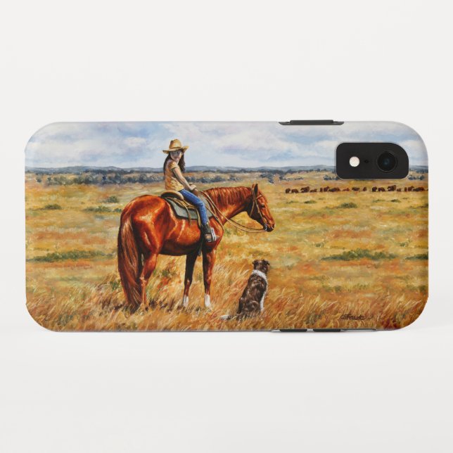 Coques Case-Mate iPhone Little Cowgirl on Cattle Horse (Dos (Horizontal))