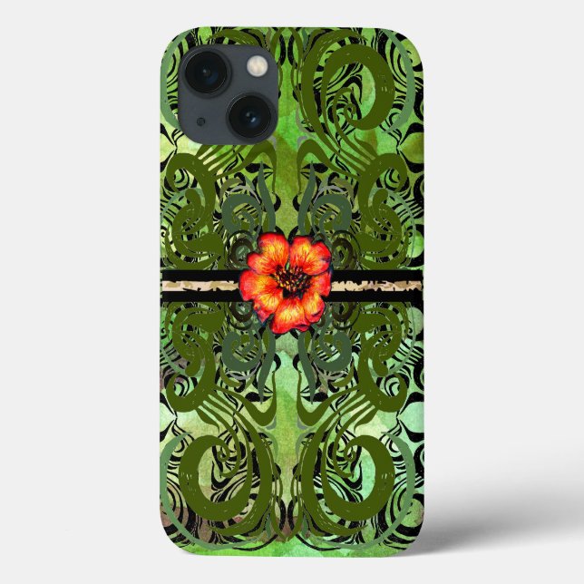 Coques Case-Mate iPhone Little Red Flower on green (Verso)