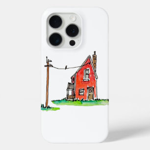Coque iPhone 15 Pro Little Red House avec ligne électrique