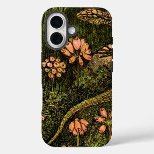 Coques iPhone 16 Lizard et Fleur sauvage de style Art nouveau néerl
