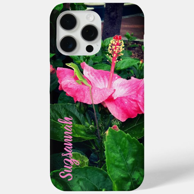 Coques Case-Mate iPhone Lizard sur Pink Tropical Hibiscus Flower Custom (Verso)