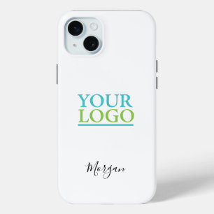 Coque iPhone 15 Mini Logo/Art/Photo, Nom Script noir, Blanc
