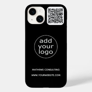 Coque Pour iPhone 14 Logo & Code QR Noir   Minimaliste Entreprise