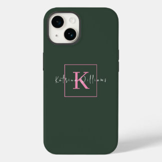 Coque Pour iPhone 14 Logo de marque minimaliste vert foncé Monogramme r