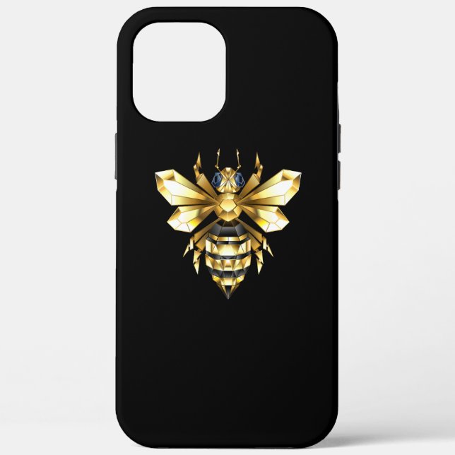 Coques Case-Mate iPhone Logo Faux Gold Foil Bee Polygonal sur Noir (Verso)