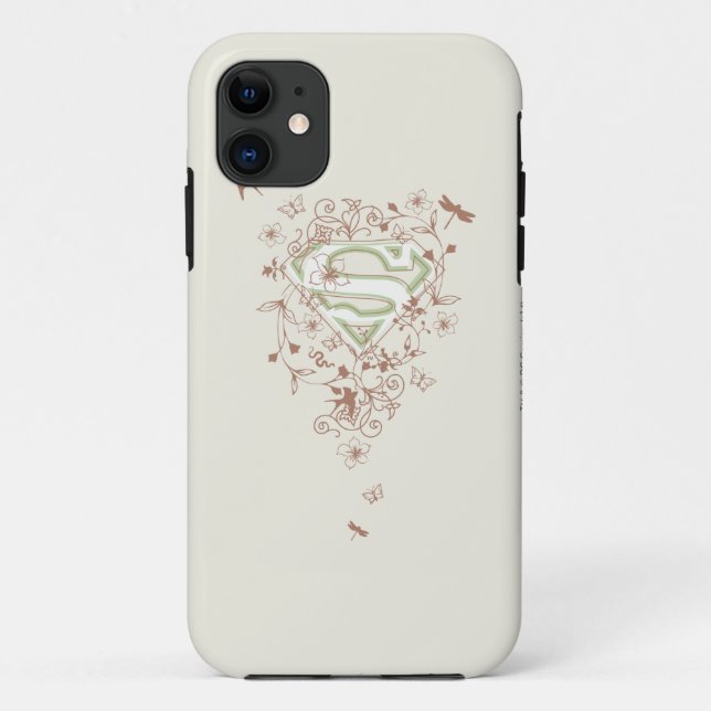 Coques Case-Mate iPhone Logo Supergirl Green Floral (Dos)