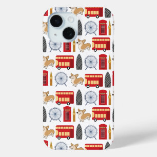 Coque Pour iPhone 15 London Icon and Corgi Collage