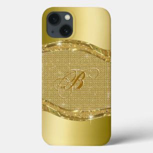 iPhone 13 Coque Look en métal doré avec Motif de diamants