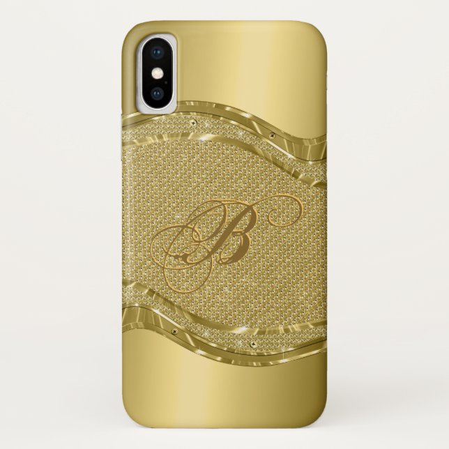 Coques Case-Mate iPhone Look Métallo Or brillant avec Motif Diamonds (Dos)