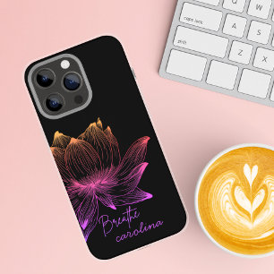 Coques iPhone 16 Pro Max Lotus Fleur ligne colorée Art Noir