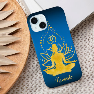 Coque Pour iPhone 15 Lotus & Om - Nom personnalisé Minimaliste