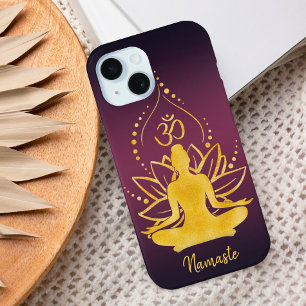 Coque Pour iPhone 15 Lotus & Om - Nom personnalisé Minimaliste