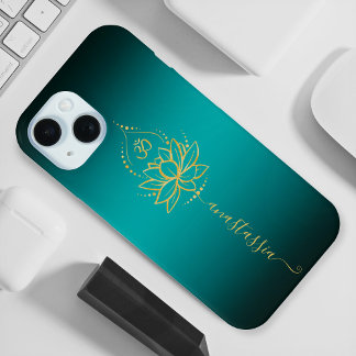 Coque Pour iPhone 15 Lotus & Om - Nom personnalisé Minimaliste