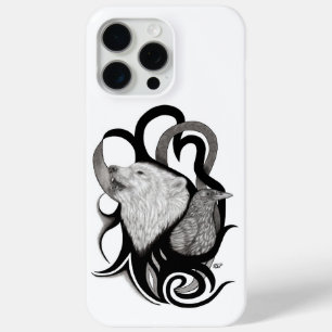 Coque iPhone 15 Pro Max Loup blanc avec art tribal coréen